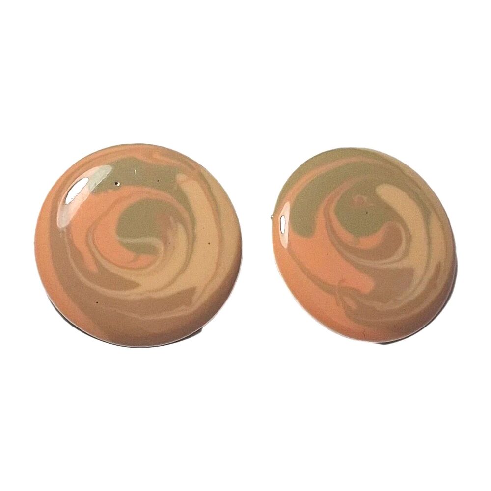 ​VINTAGE ENAMEL ROUND BUTTON STUD EARRINGS MARBLED SWIRL BOHO PINK STATEMENT